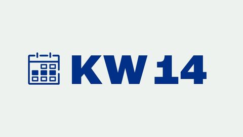 Vor einem grauen Hintergrund stehen in blau geschrieben die Worte: KW 14
