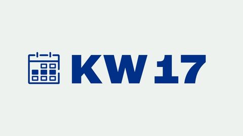 Vor einem grauen Hintergrund stehen in blau geschrieben die Worte: KW 17