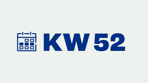 Grafik mit der Aufschrift "KW 52" für "Kalenderwoche 52"