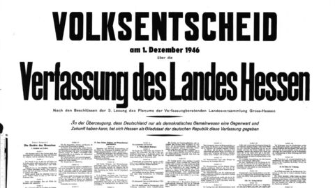 Ein Auszug aus einem Dokument. Oben steht groß "Volksentscheid Verfassung des Landes Hessen"