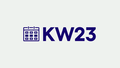 Grafik mit der Aufschrift "KW 23" für "Kalenderwoche 23"